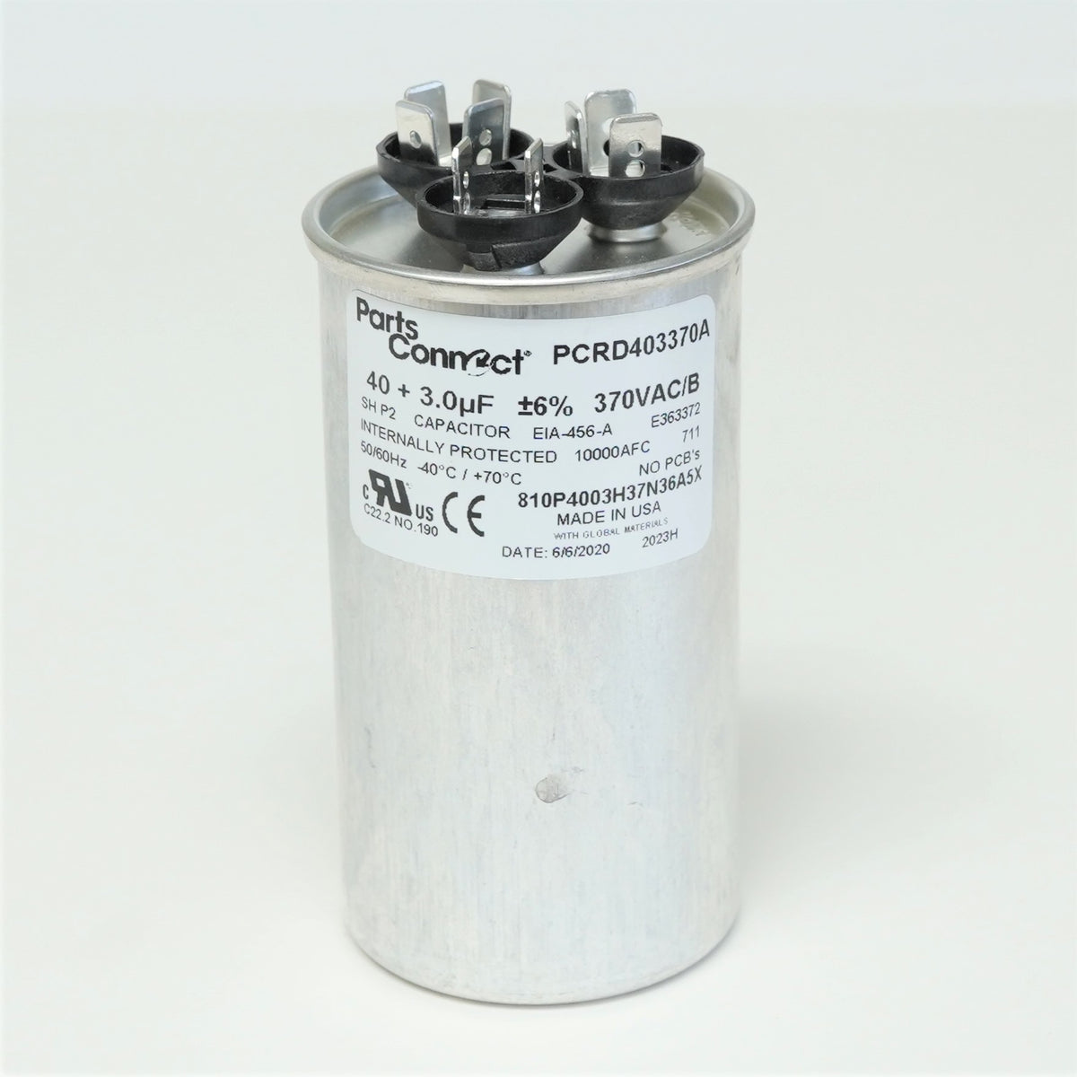 USA Run Capacitor 40 + 3 mfd (uf) 370 Volt Dual Round American Made