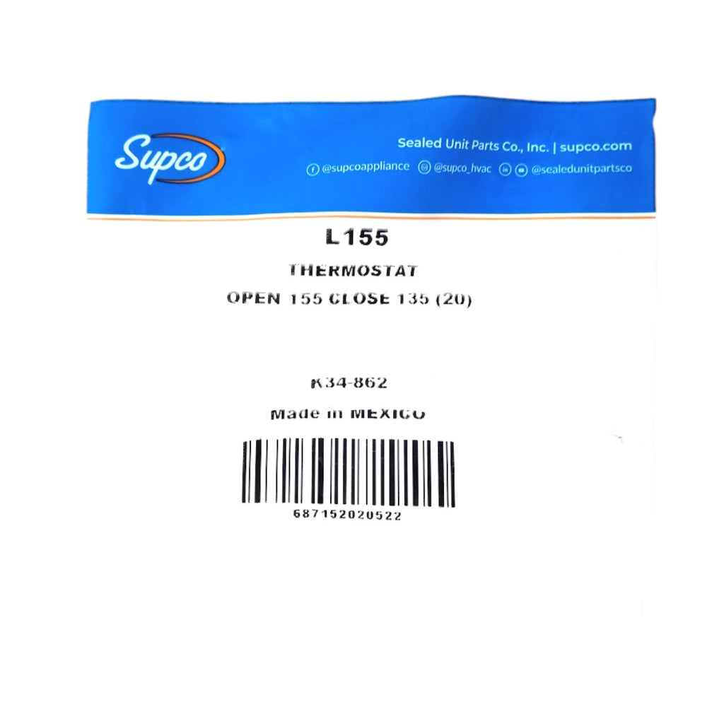 Supco L155-20 Heater Limit Thermostat Thermodisc Open On Rise