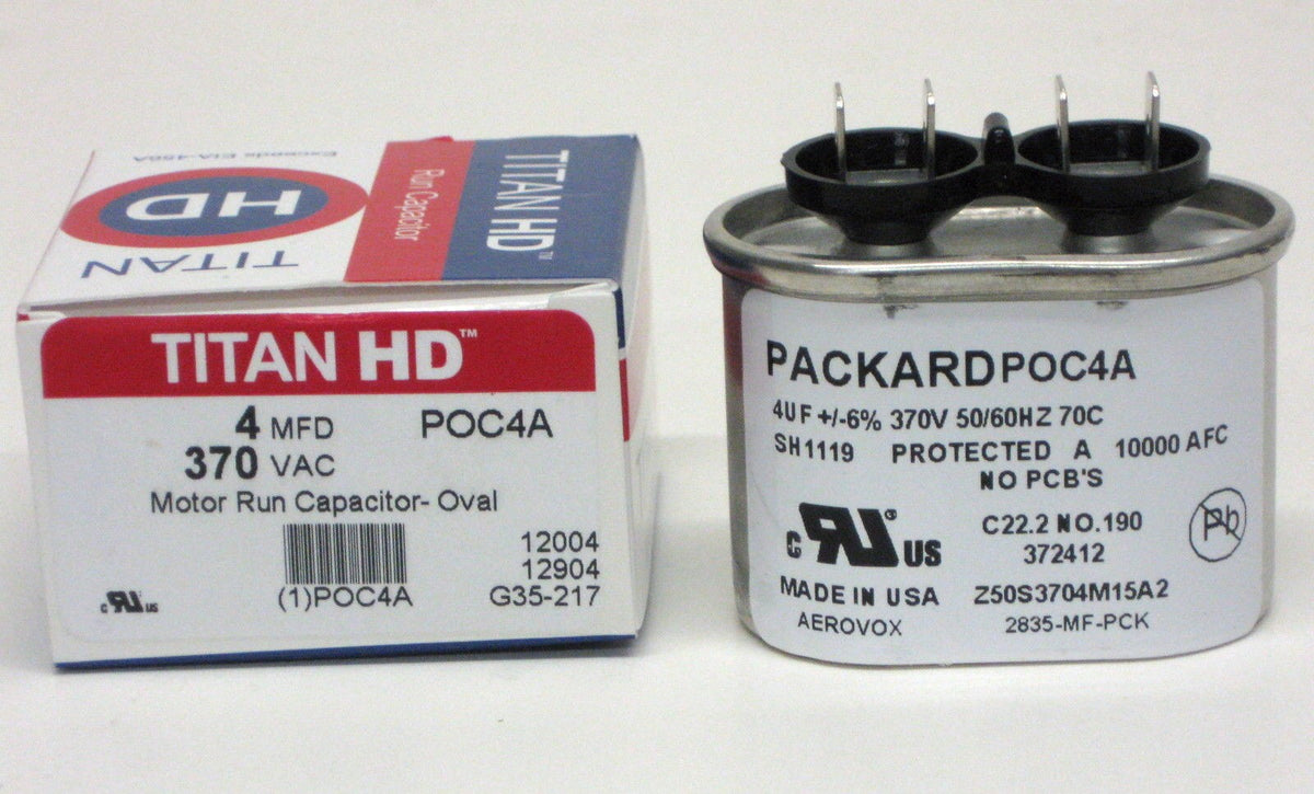 TitanHD POC4A American-Made HVAC Oval Motor Run Capacitor 4 MFD/UF 370 Volts