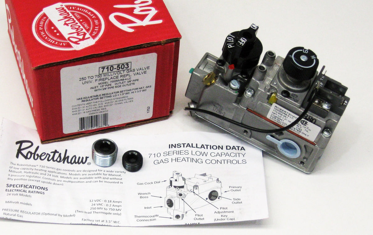 Robertshaw 250 to 750 Millivolt Gas Valve 710-503 for Fireplace
