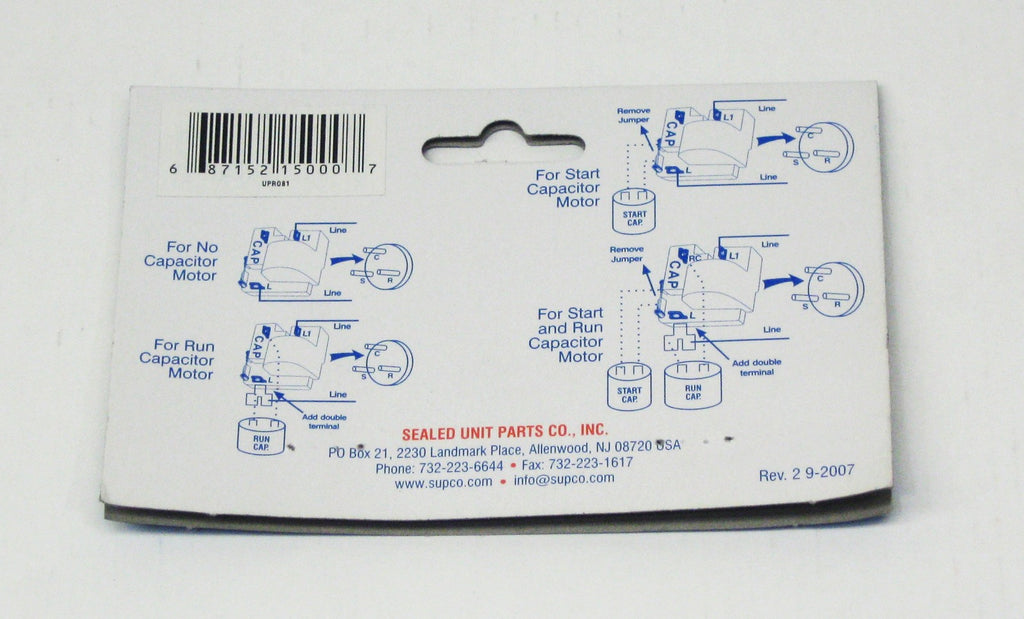 Supco UPRO81 Universal Pro Push-On Relay / Overload for 1/12 thru 1/5 HP