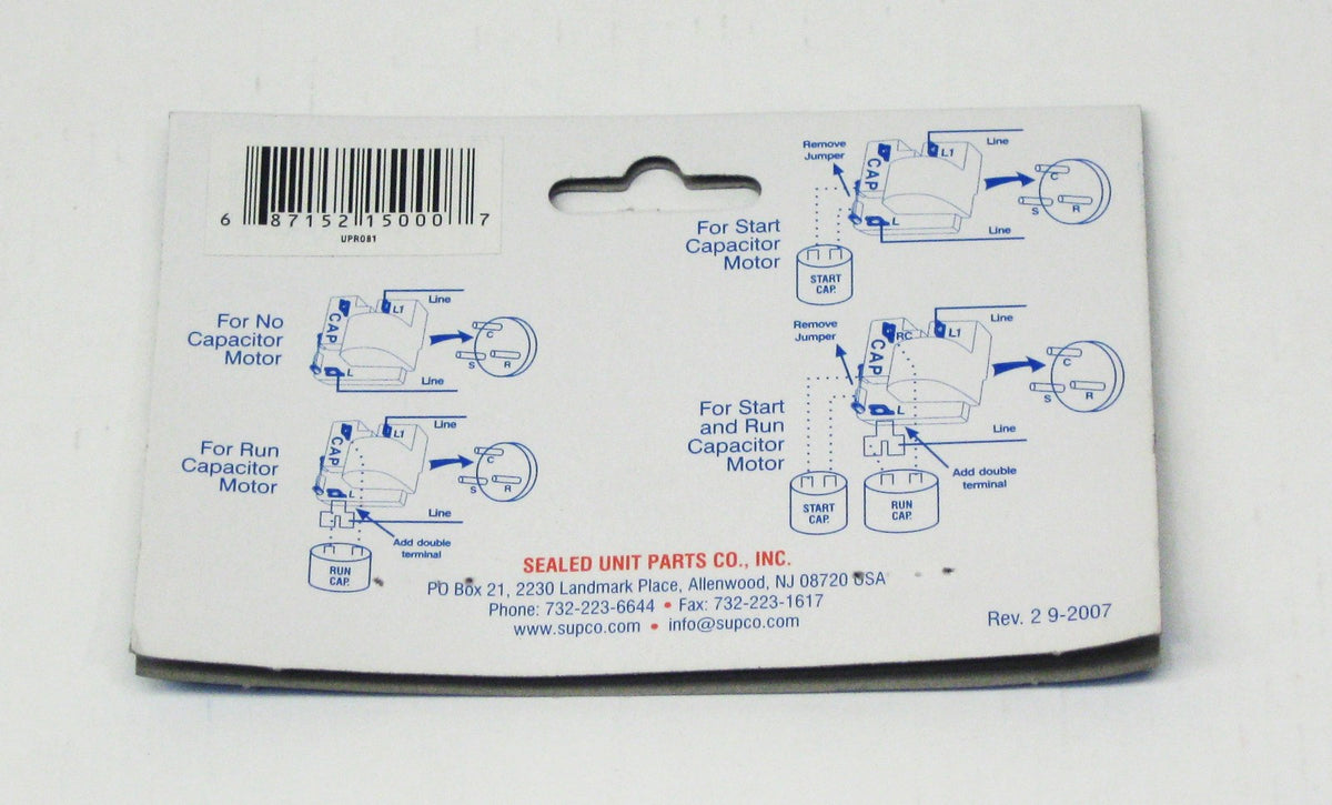 Supco UPRO81 Universal Pro Push-On Relay / Overload for 1/12 thru 1/5 HP
