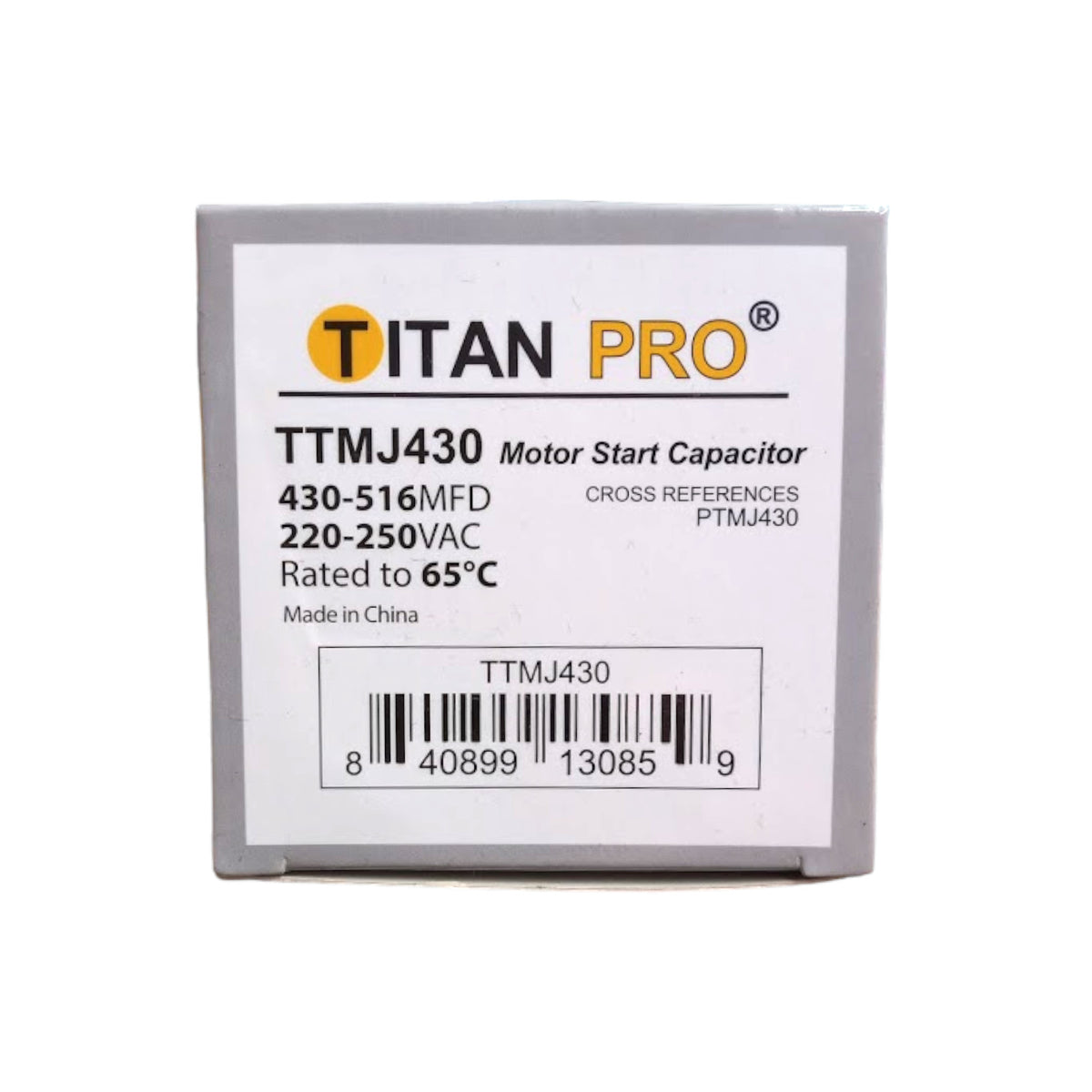 Titan Pro TTMJ430 Motor Start Capacitor 430-516 MFD UF / 220-250 VAC