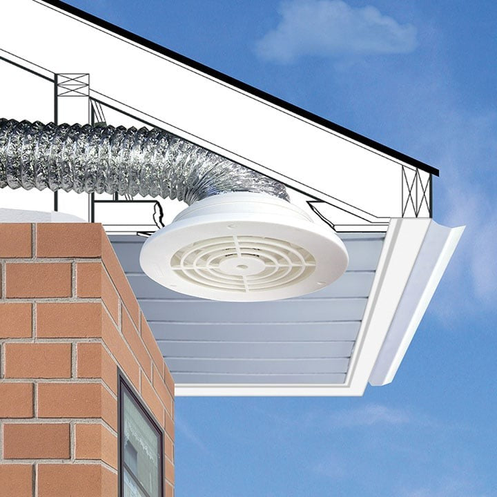 White SEVZW 4", 5", 6" Soffit Exhaust Vent for Bathroom and Kitchen Fan Venting