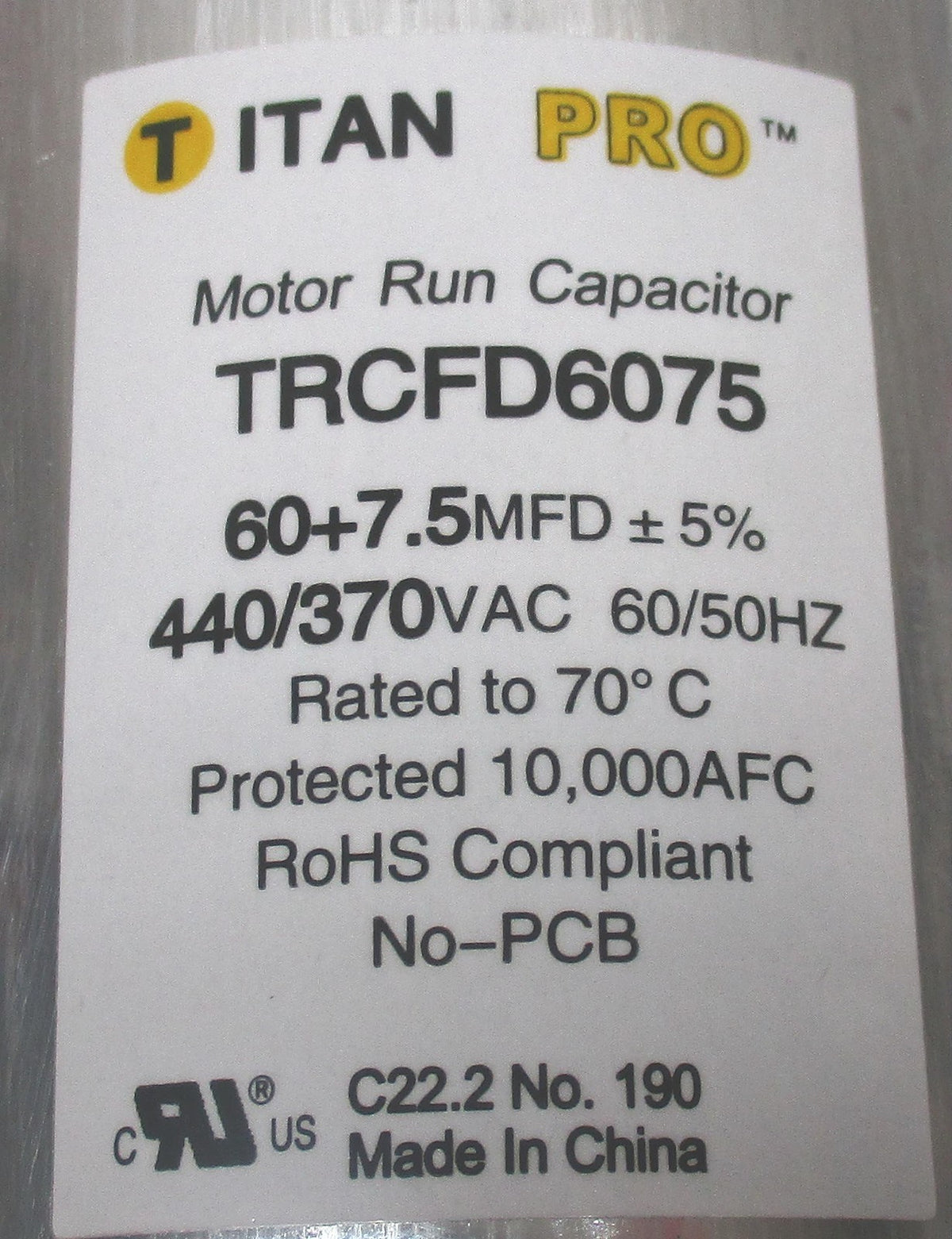 TitanPro TRCFD6075 HVAC Round Dual Motor Run Capacitor 60/7.5 MFD/UF440/370