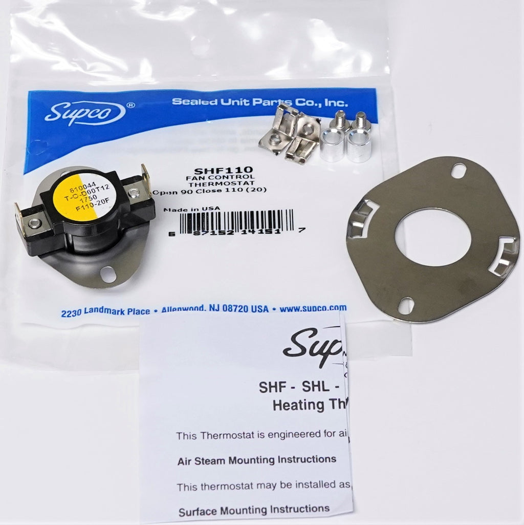 Supco SHF110 Heater Fan Control Thermostat Close-On Rise F110-20