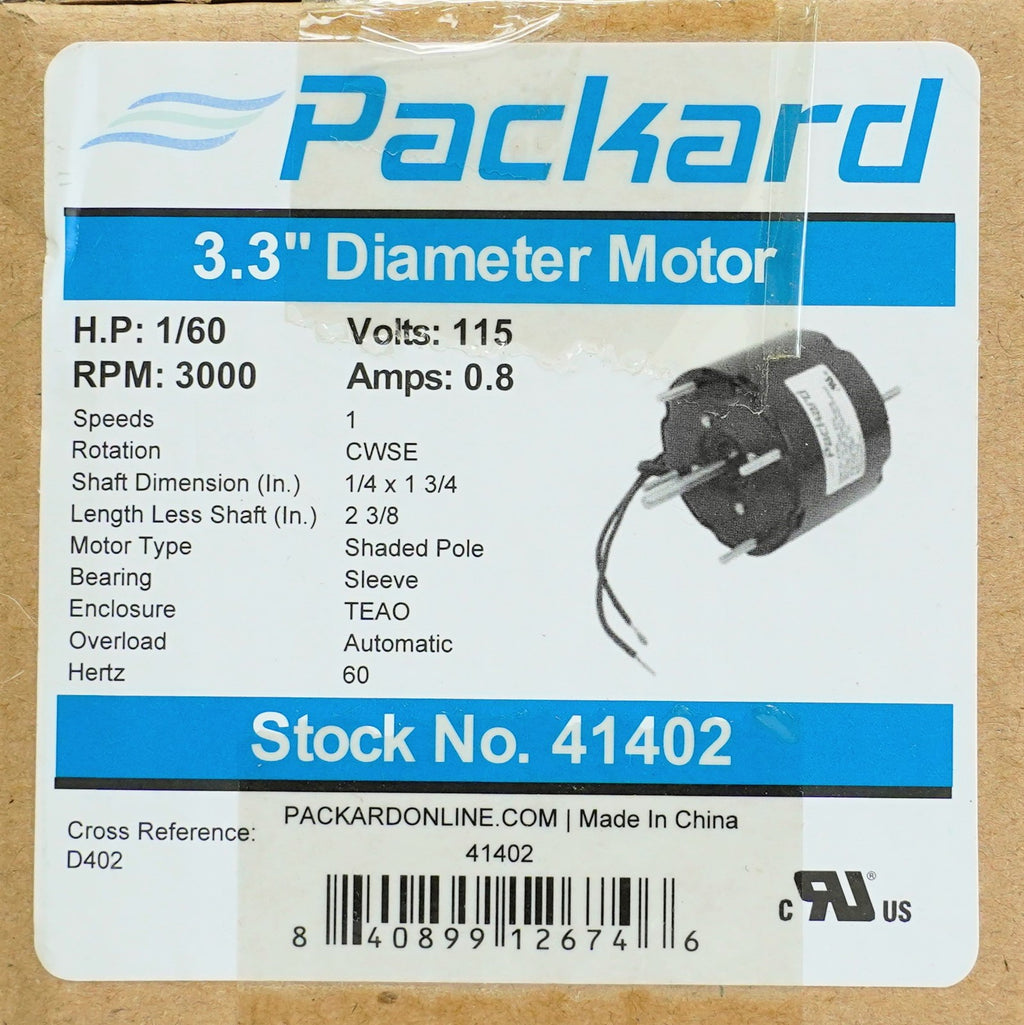 Packard 41402 3.3" Fan Motor Replacement for Fasco D402 1/60 HP 3000 RPM