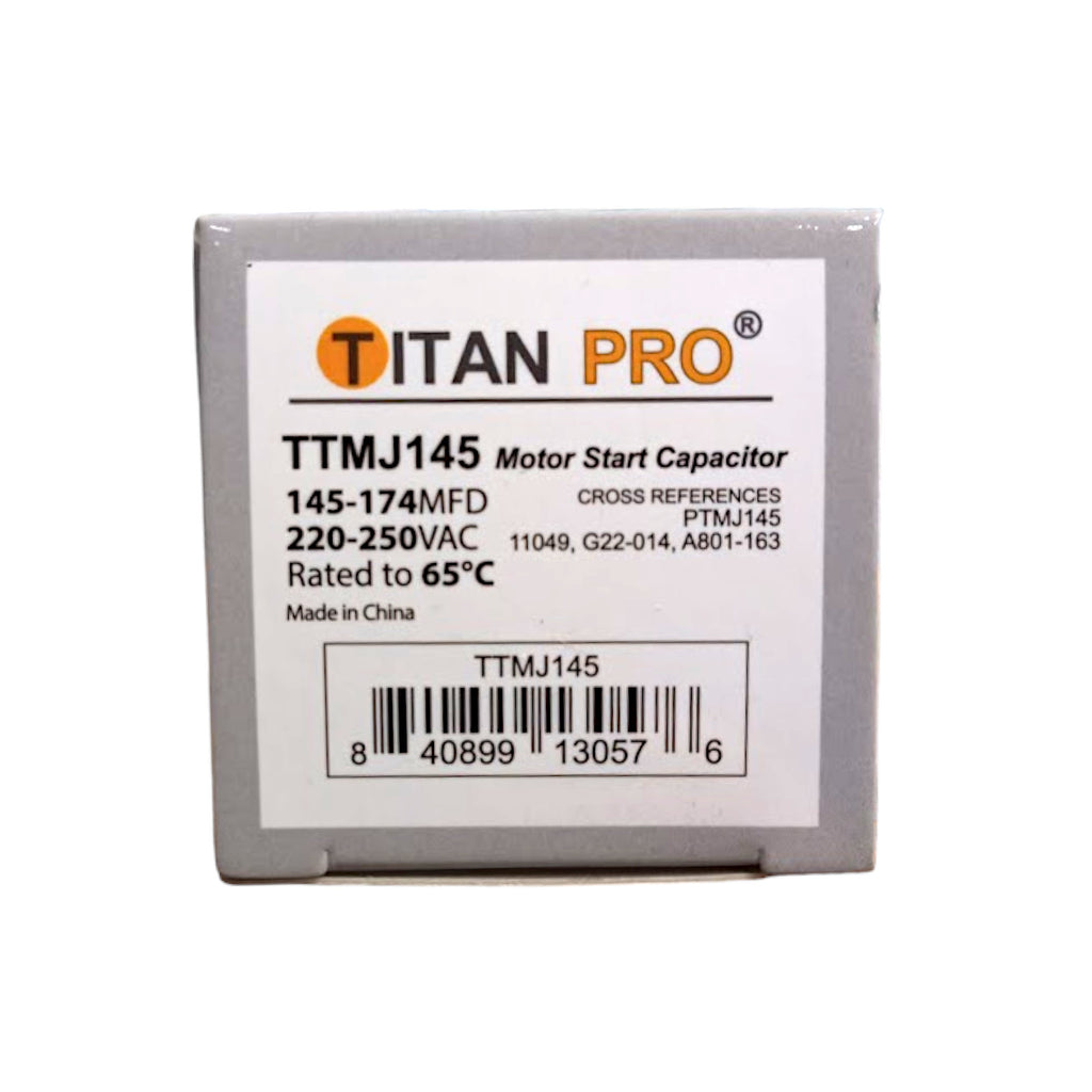 Titan Pro TTMJ145 Motor Start Capacitor 145-174 MFD UF / 220-250 VAC