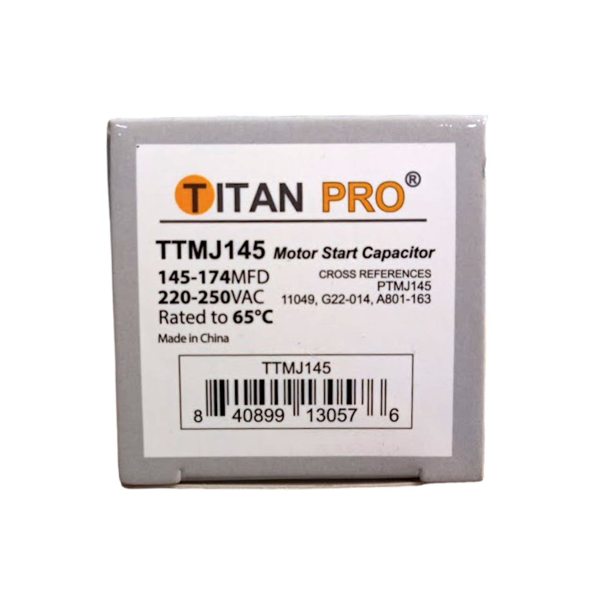Titan Pro TTMJ145 Motor Start Capacitor 145-174 MFD UF / 220-250 VAC