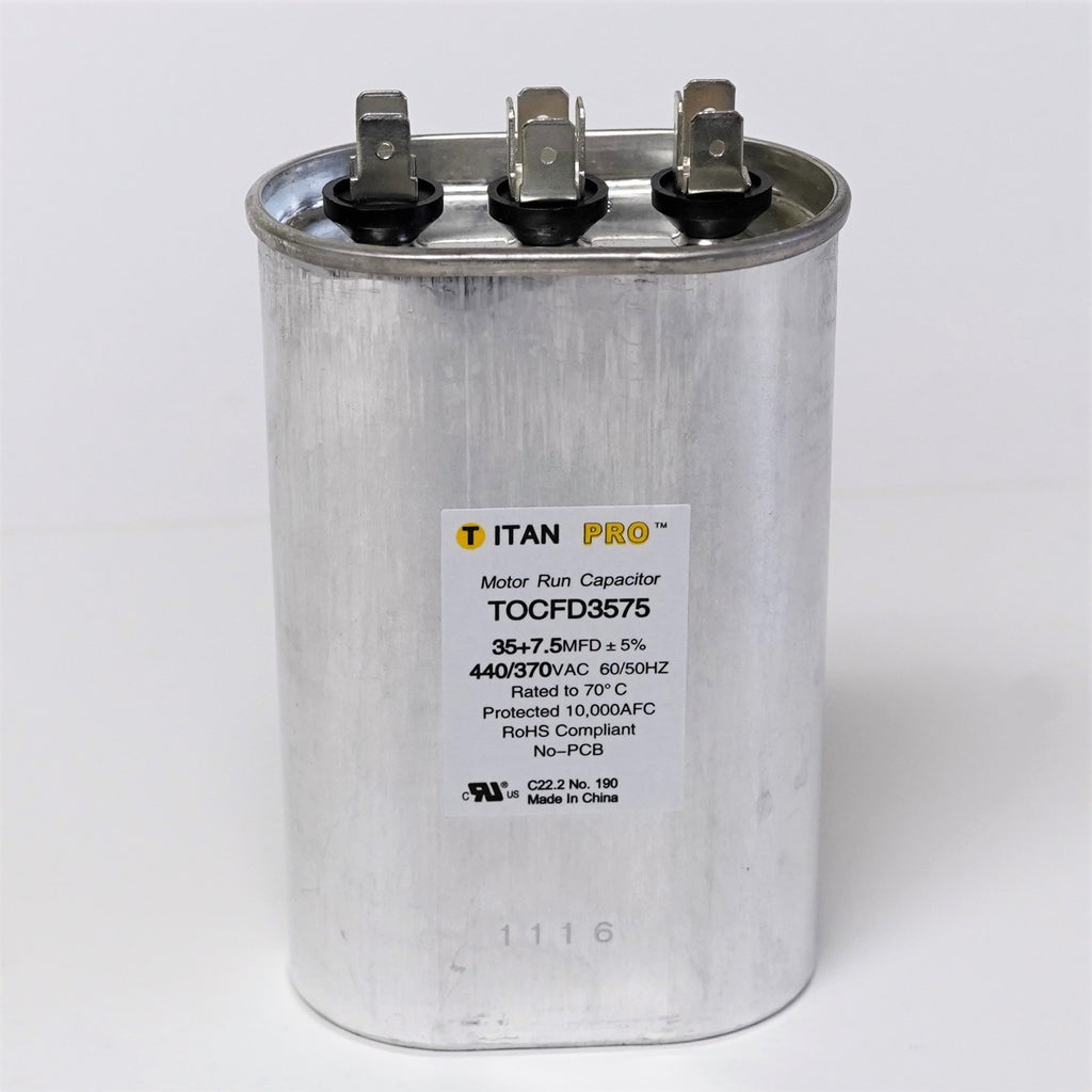 TitanPro TOCFD35/7.5 HVAC Oval Motor Run Dual Capacitor 35/7.5 MFD/UF 440/370