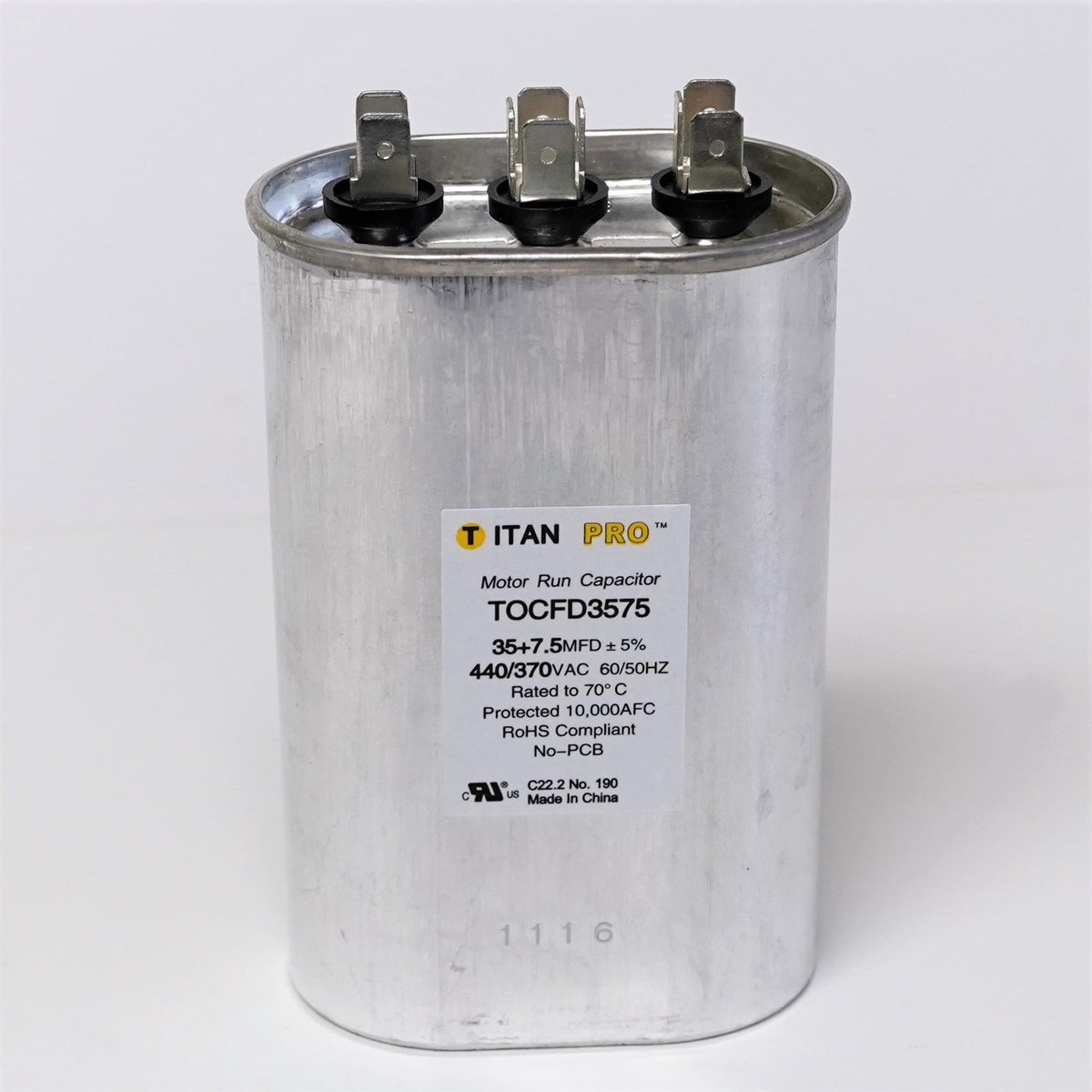 TitanPro TOCFD35/7.5 HVAC Oval Motor Run Dual Capacitor 35/7.5 MFD/UF 440/370