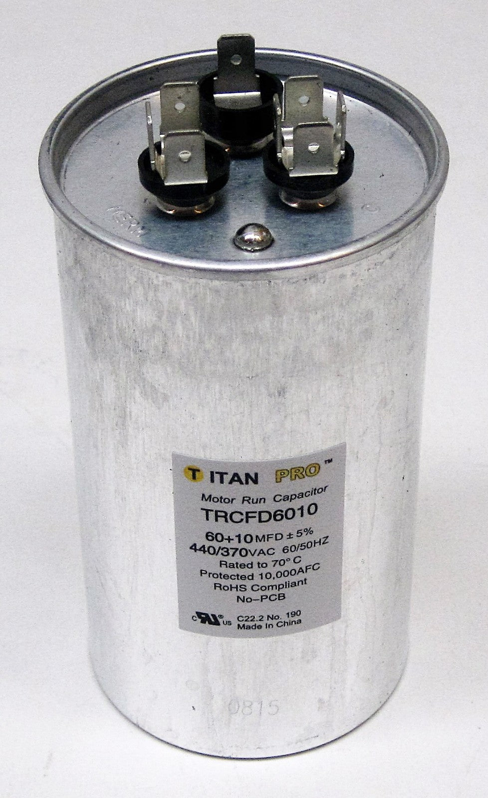 TitanPro TRCFD6010 HVAC Round Dual Motor Run Capacitor. 60/10 MFD/UF440/370 Volt