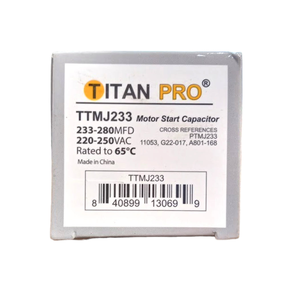 Titan Pro TTMJ233 Motor Start Capacitor 233-280 MFD UF / 220-250 VAC