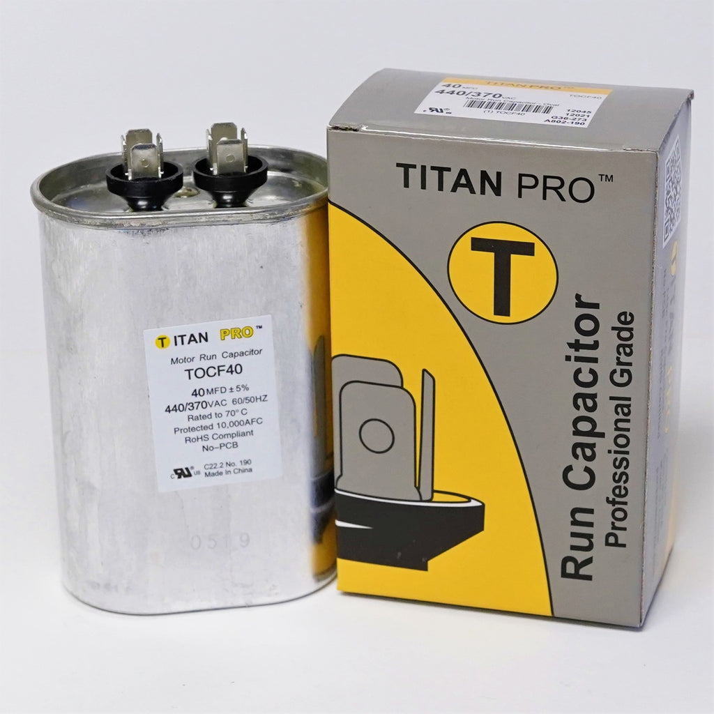 TitanPro TOCF40 HVAC Motor Run Oval Capacitor. 40 MFD/UF 440/370 Volts