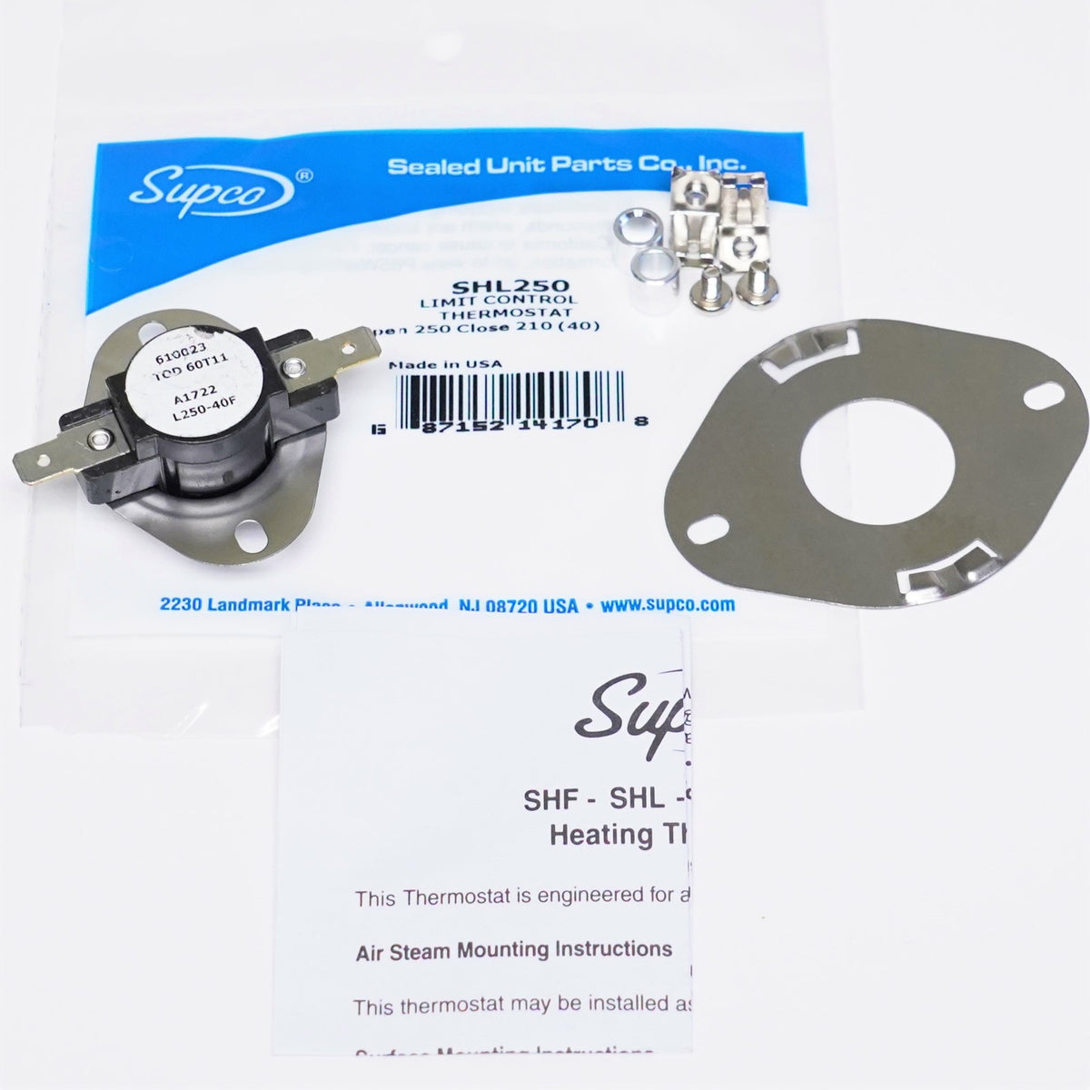 Supco SHL250 Heating Limit Thermostat Thermodisc With Flange Plate Adapter