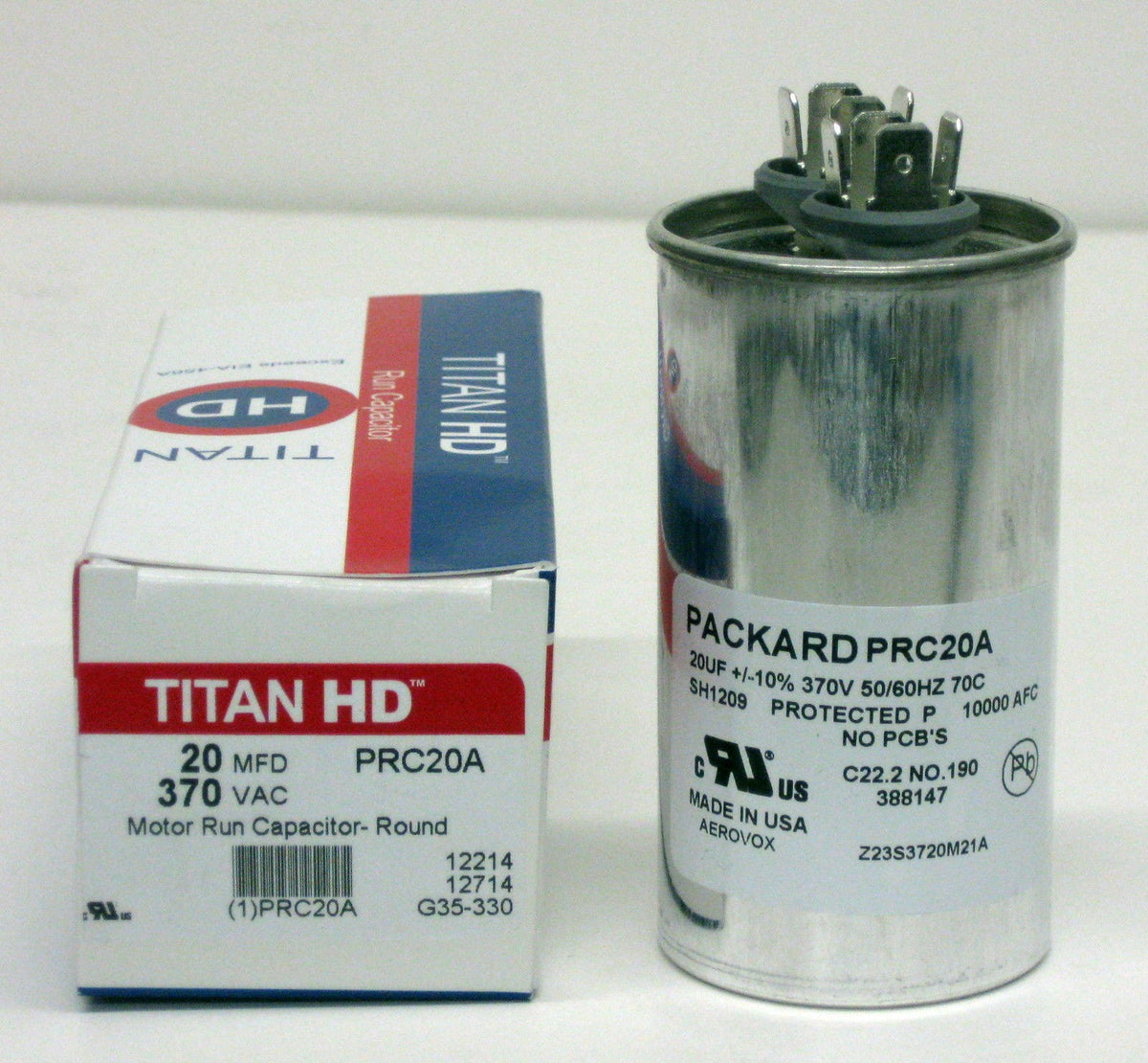 TitanHD PRC20A American-Made HVAC Round Motor Run Capacitor 20 MFD/UF 370 Volts