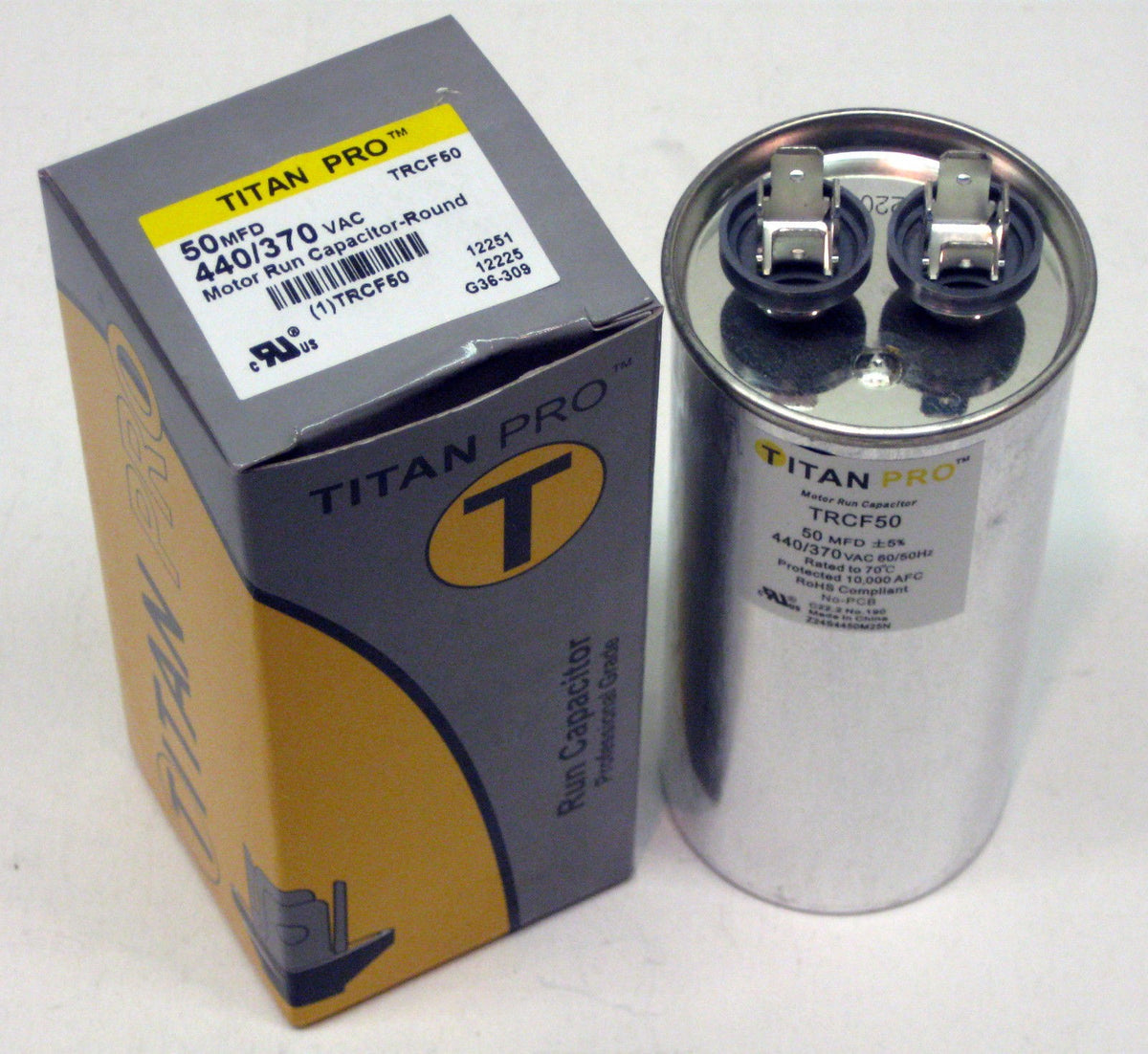 TitanPro TRCF50 HVAC Round Motor Run Capacitor. 50 MFD/UF 440/370 Volts