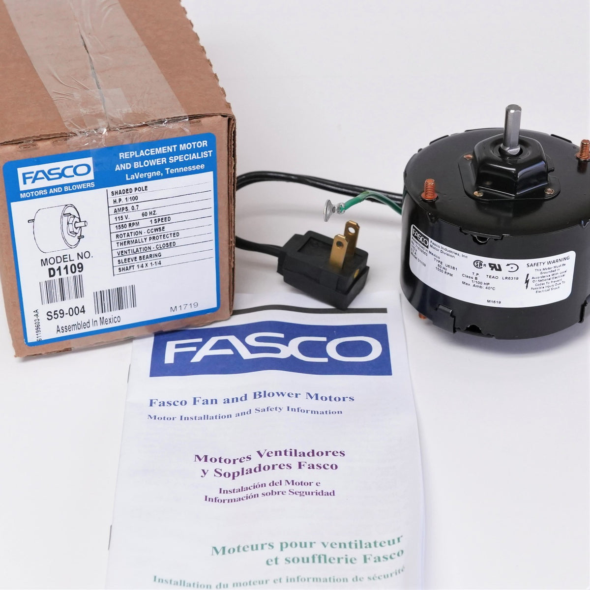 D1109 Fasco for Nutone Bathroom Fan Vent Motor 23405 23388 7163-9363