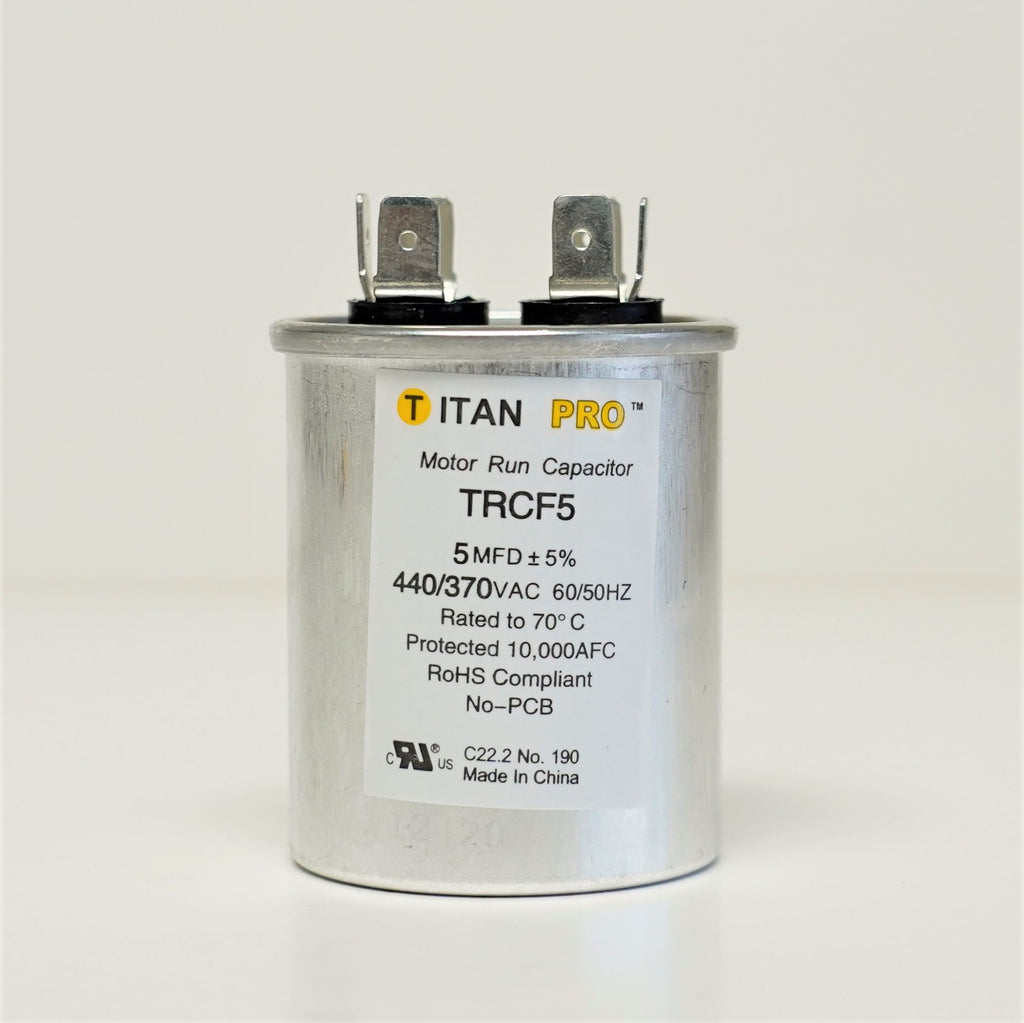 TitanPro TRCF5 HVAC Round Motor Run Capacitor. 5 MFD/UF 440/370 Volts