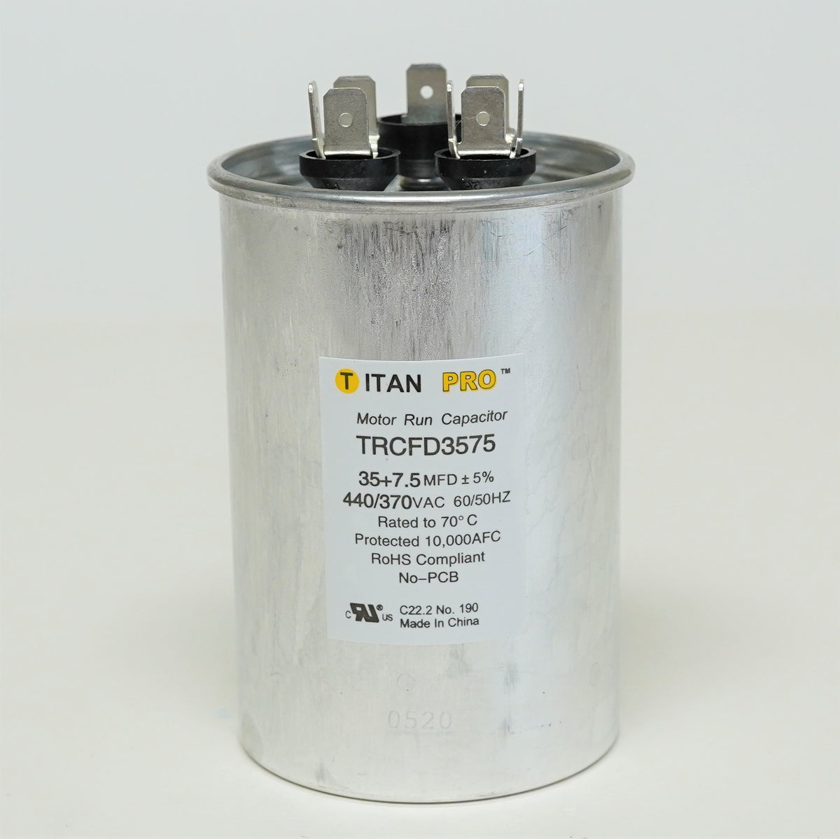 TitanPro TRCFD3575 HVAC Round Motor Run Capacitor. 35/7.5 MFD/UF 440/370 Volts