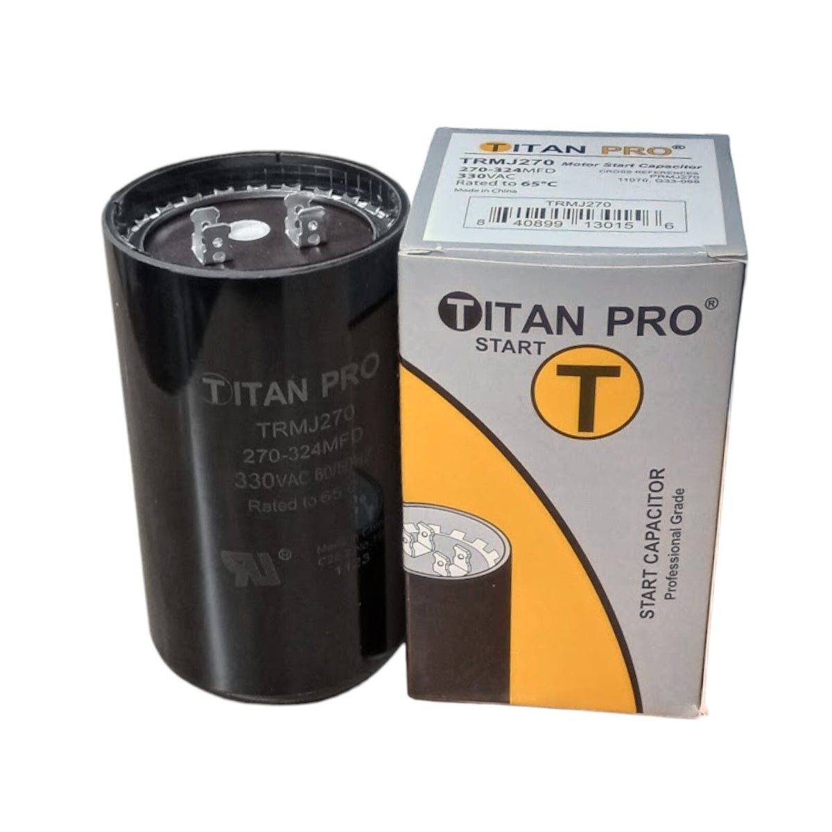 Titan Pro TRMJ270 Motor Start Capacitor. 270-324 MFD UF / 330 VAC