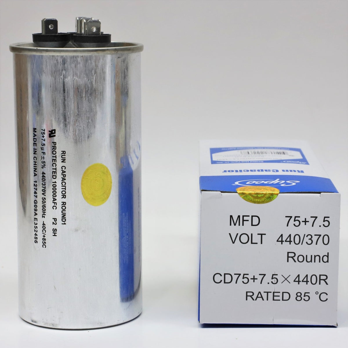 Supco CD75+7.5X440R HVAC Motor Round Dual Run Capacitor 75 + 7.5 MFD 440 Volts