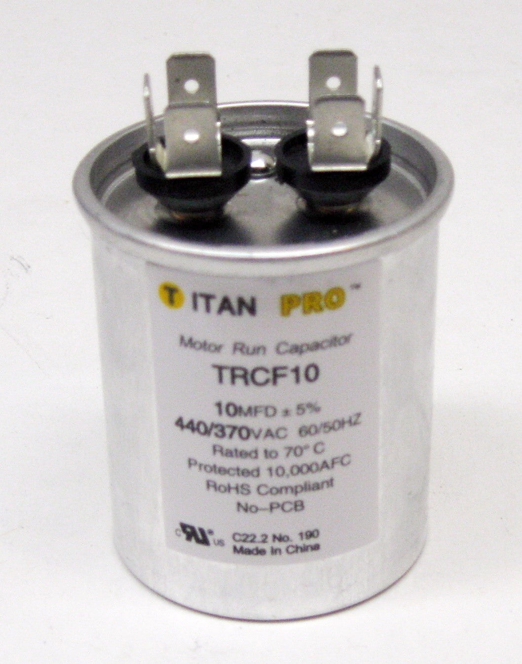 TitanPro TRCF10 HVAC Round Motor Run Capacitor. 10 MFD/UF 440/370 Volts