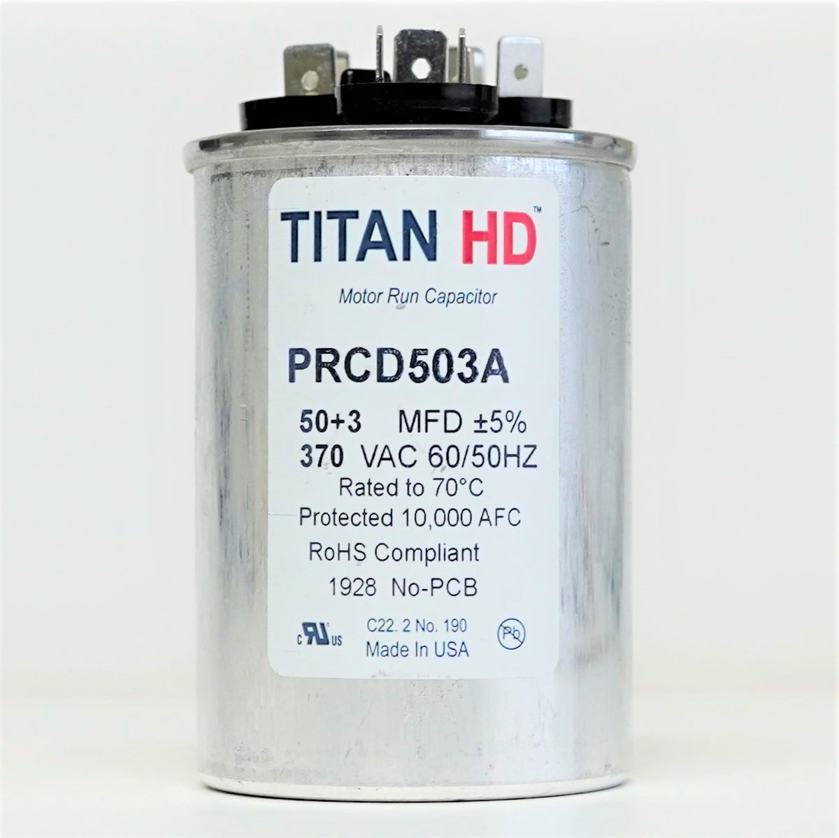 TitanHD PRCD503A American-Made HVAC Round Motor Run Dual Capacitor 50/3 MFD/UF