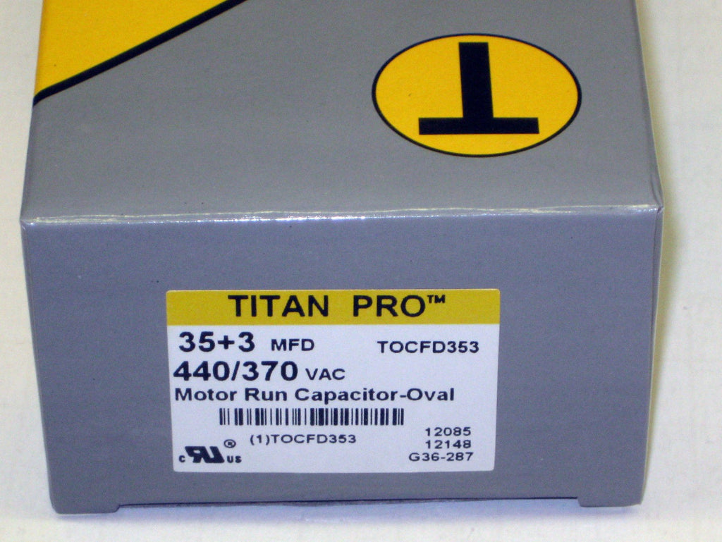 TitanPro TOCFD35/3 HVAC Oval Motor Run Dual Capacitor 35/3 MFD/UF 440/370 Volts