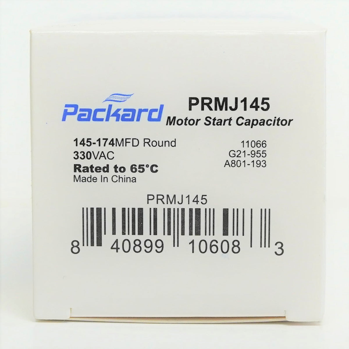 Packard PRMJ145 Motor Start Capacitor 145-174 MFD UF / 330 VAC