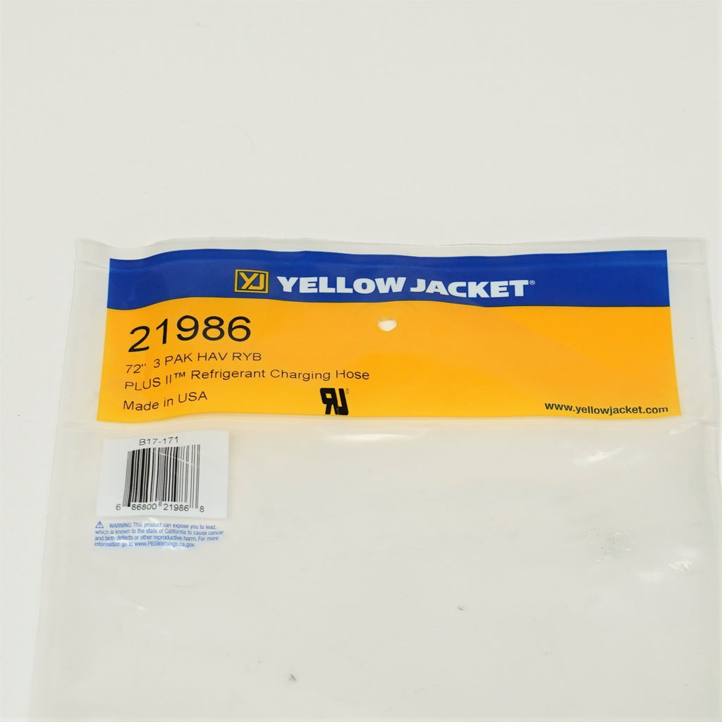 Yellow Jacket 21986 PLUS II 1/4" HVAC Charging Hose 72" RYB 3 Pack