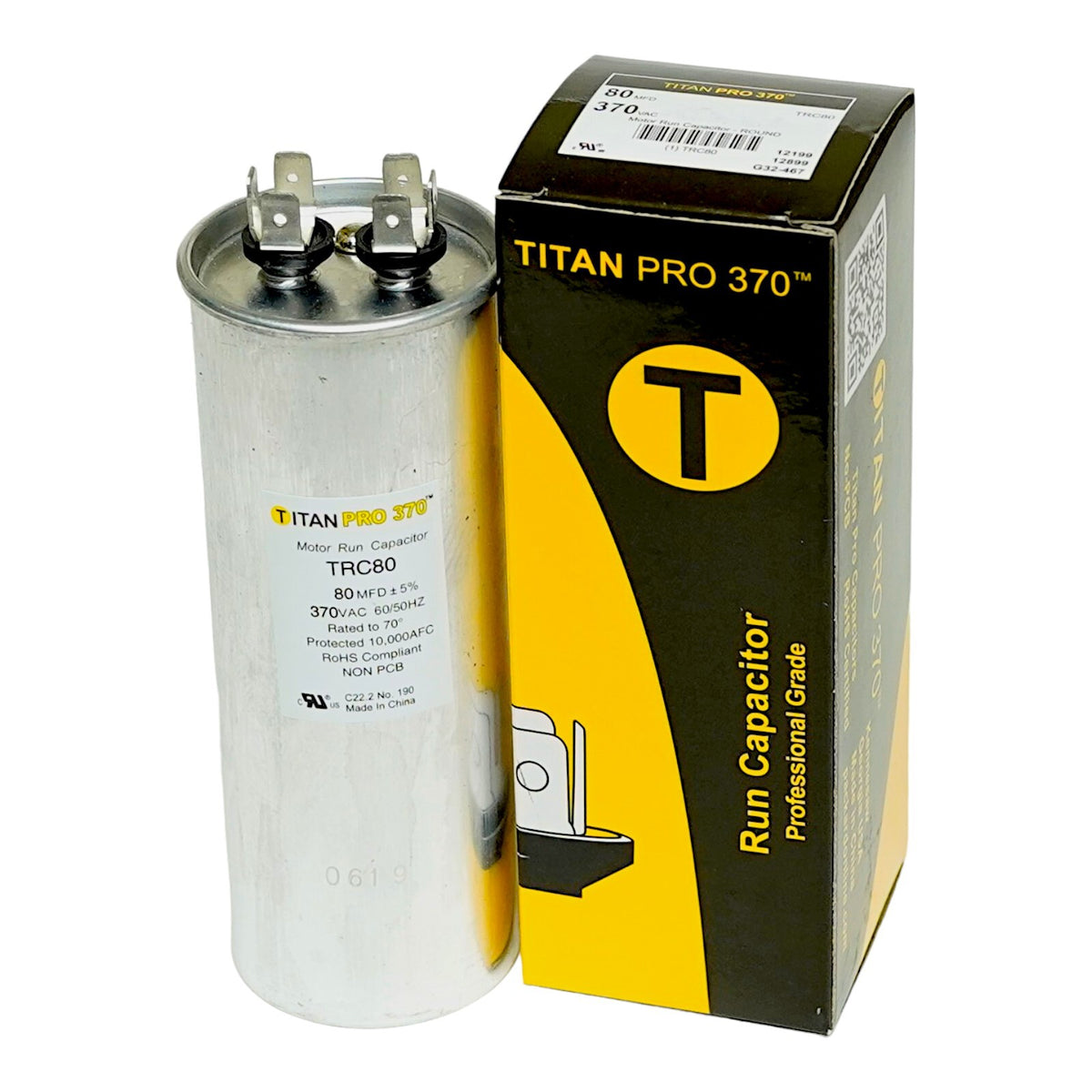 TitanPro TRC80 HVAC Round Motor Run Capacitor. 80 MFD/UF 370 Volts