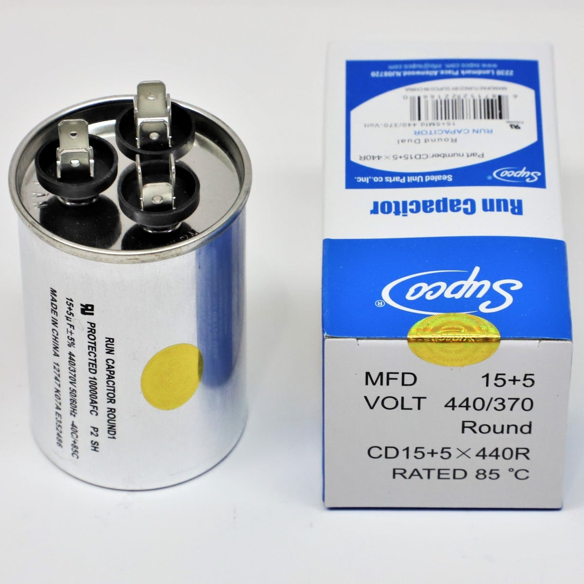 Supco CD15+5X440R HVAC Motor Round Dual Run Capacitor 15 + 5 MFD 440 Volts