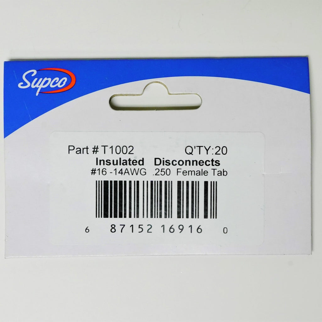 Supco T1002 Insulated Female Slip On Electrical Terminal Connector 16-14 Wire