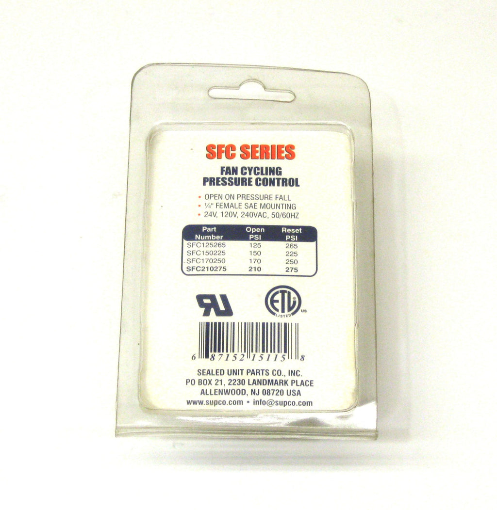 Supco SFC210275 Condenser Fan Cycling Switch Open: 210 PSI Close: 275 PSI HVAC