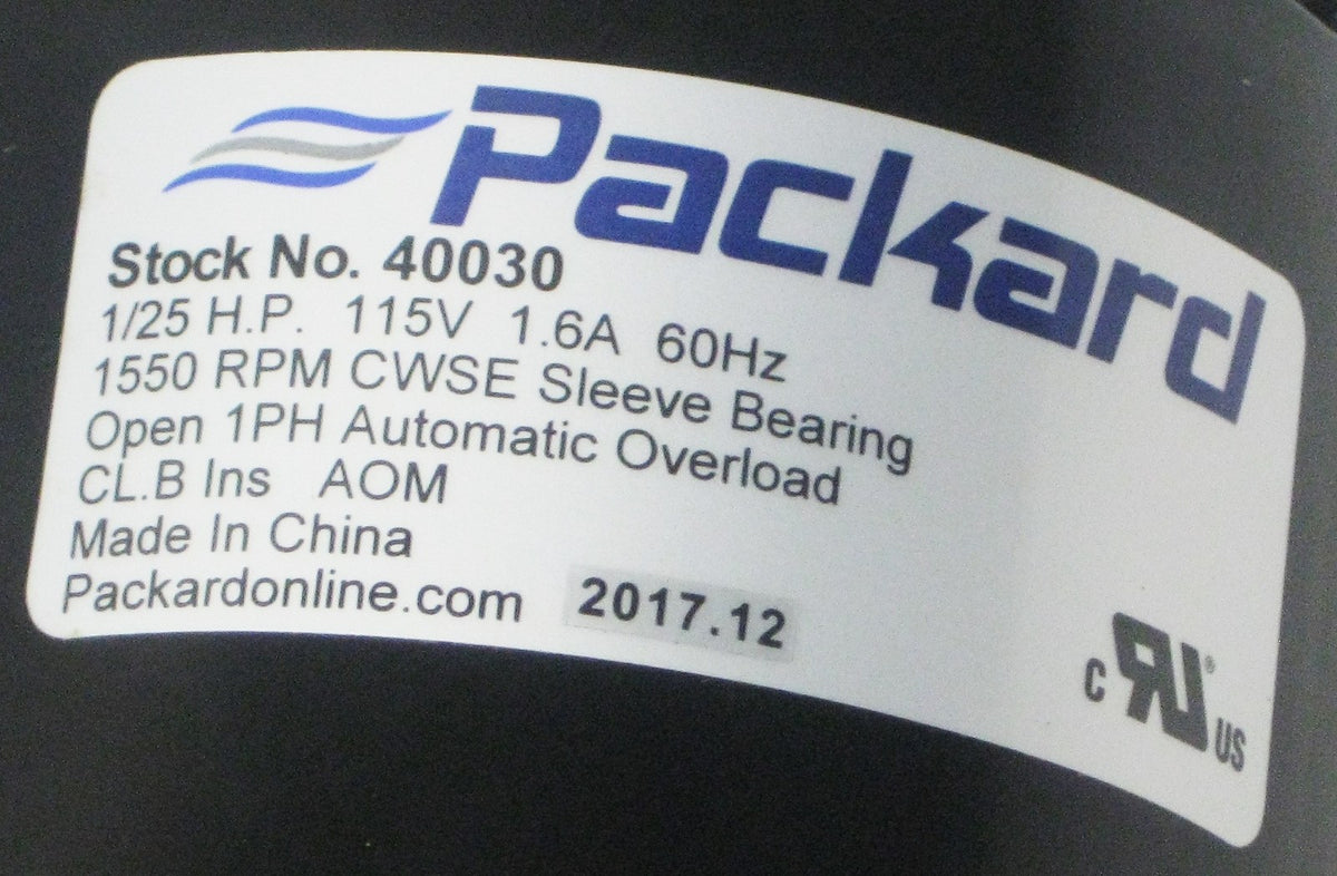 Packard Electric Fan Motor 40030 1/25 HP 1550 RPM 115 Volts (UE-30)