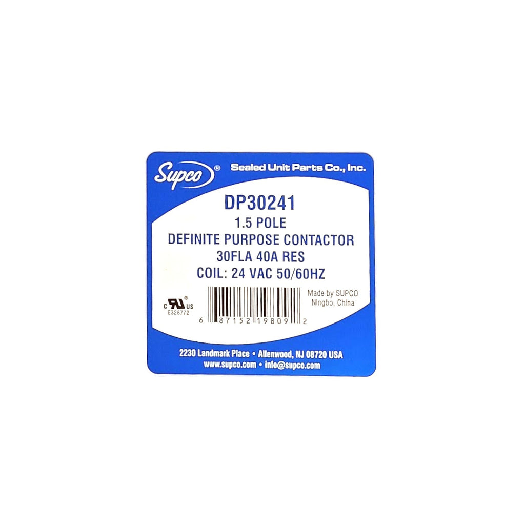 Supco DP30241 Contactor 30 FLA 40 RLA 24 Volts 1.5 Pole