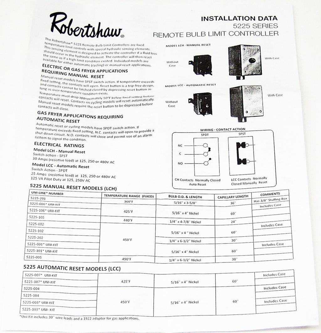 Robertshaw 5225-074 Limit Safety Thermostat LCCM300360000 for Frymaster 8073516