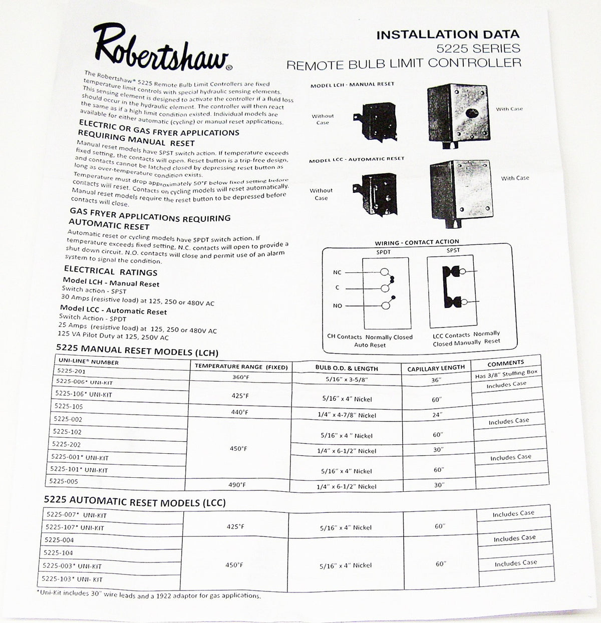 Robertshaw 5225-074 Limit Safety Thermostat LCCM300360000 for Frymaster 8073516