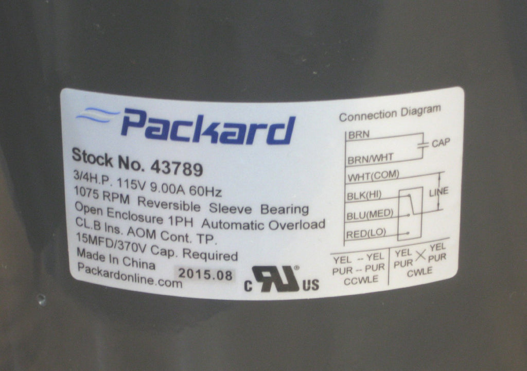 Packard 43789 Motor 3/4 HP, 115 Volts, 1075 RPM, 3 Speed
