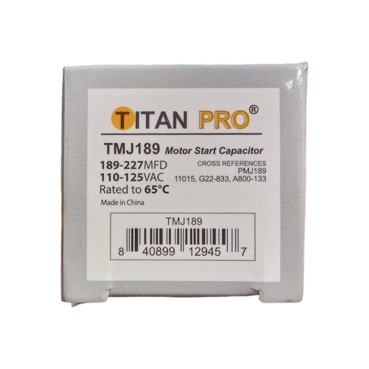Titan Pro TMJ189 Motor Start Capacitor 189-227 MFD UF / 110-125 VAC