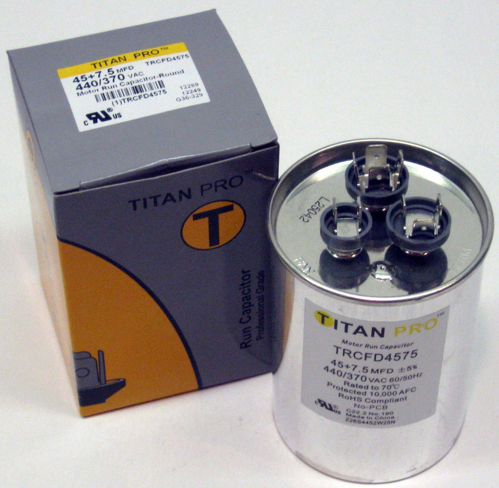 TitanPro TRCFD4575 HVAC Round Dual Motor Run Capacitor 45/7.5 MFD/UF440/370