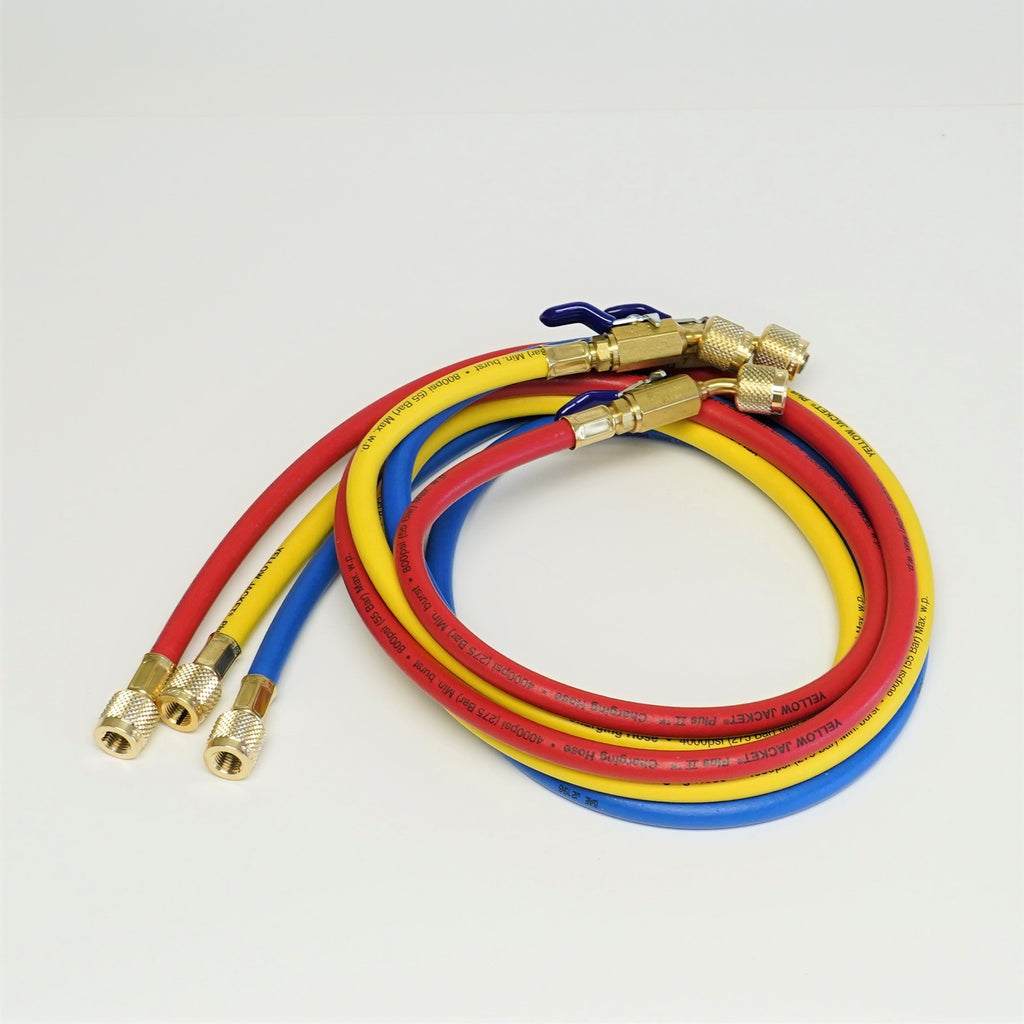 Yellow Jacket 29985 1/4" PLUS II 60" Charging Hoses with Ball Valve RYB Pack