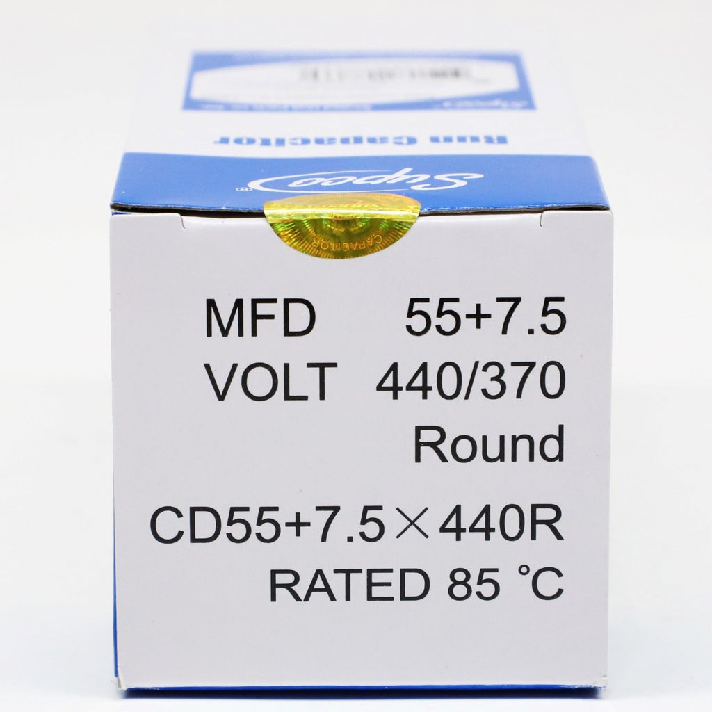 Supco CD55+7.5X440R HVAC Motor Round Dual Run Capacitor 55 + 7.5 MFD 440 Volts