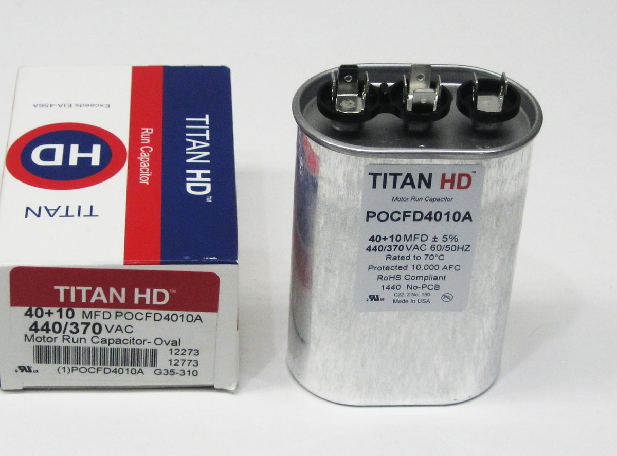 TitanHD POCFD4010A American-Made HVAC Dual Capacitor. 40/10 MFD/UF 440 Volts