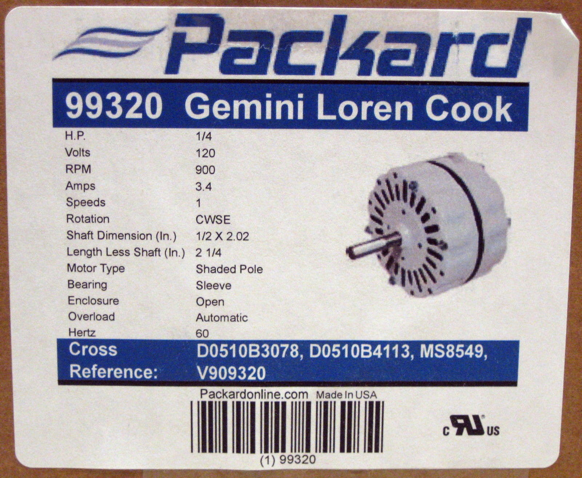 99320 Ventilator Motor for Gemini Loren Cook LL Building V909320 D0510B3078