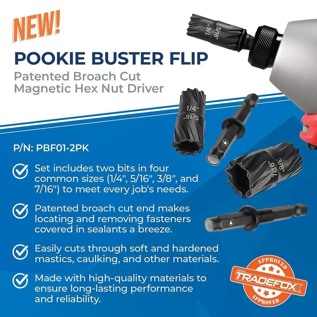 Pookie Buster Flip 4 Hex Sizes in One Set (1/4", 5/16", 3/8", 7/16") HVAC Tool