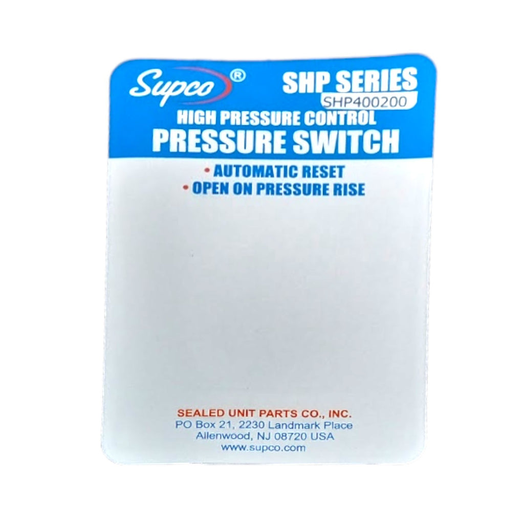 Supco SHP400200 High Pressure Switch Open: 400 Close: 200 PSI HVAC Refrigeration