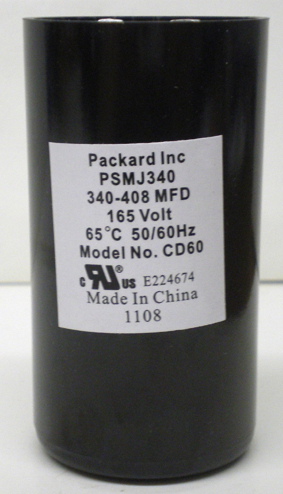 Packard PSMJ340 Motor Start Capacitor. 340-408 MFD UF / 165 VAC