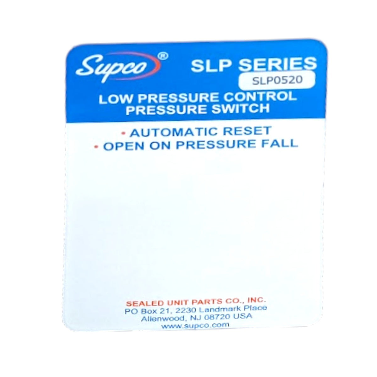 Supco SLP0520 Low Pressure Switch Open: 5 PSI Close: 20 PSI HVAC Refrigeration